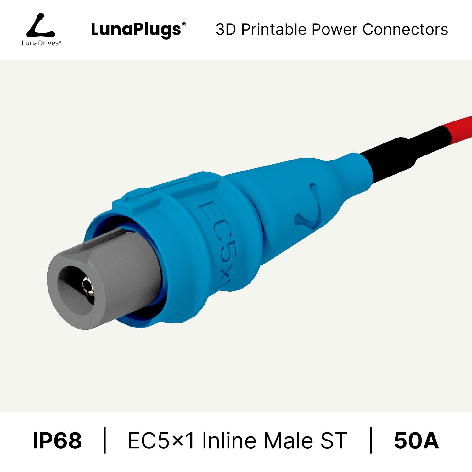 EC5x1 - 50 Amps, IP68 - Inline Male Connector - LunaDrives®