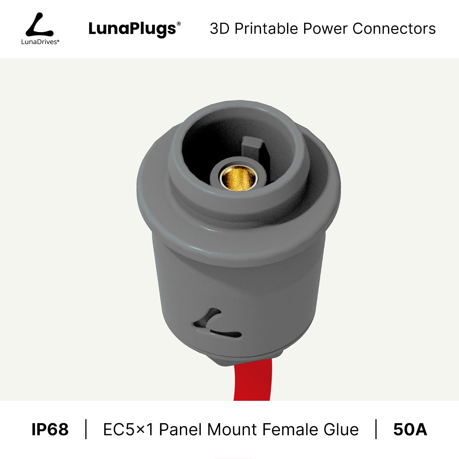 EC5x1 - 50 Amps, IP68 - Panel Mount Female - Glue and Screw Options Connector - LunaDrives®