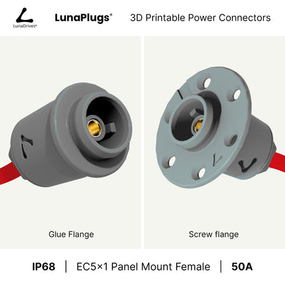 EC5x1 - 50 Amps, IP68 - Panel Mount Female - Glue and Screw Options Connector - LunaDrives®