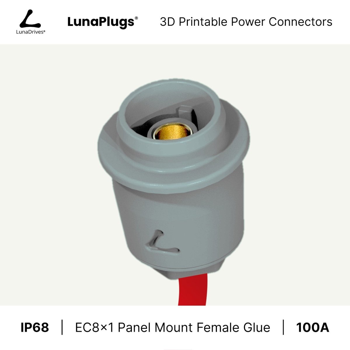 EC8x1 - 100 Amps, IP68 - Panel Mount Female - Glue and Screw Options Connector - LunaDrives®