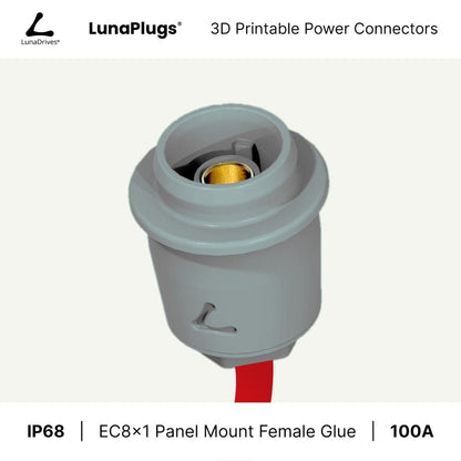 EC8x1 - 100 Amps, IP68 - Panel Mount Female - Glue and Screw Options Connector - LunaDrives®