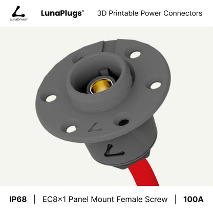 EC8x1 - 100 Amps, IP68 - Panel Mount Female - Glue and Screw Options Connector - LunaDrives®