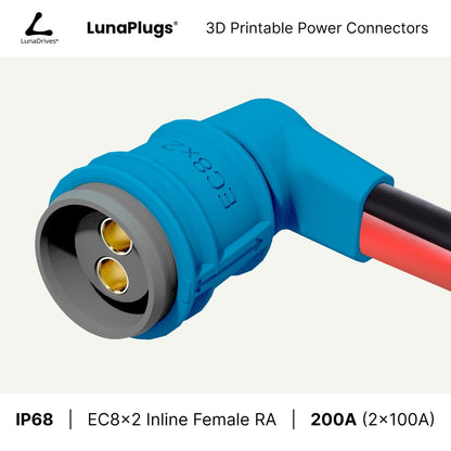 EC8x2 - 200 Amps, IP68 - Inline Female Connector - LunaDrives®