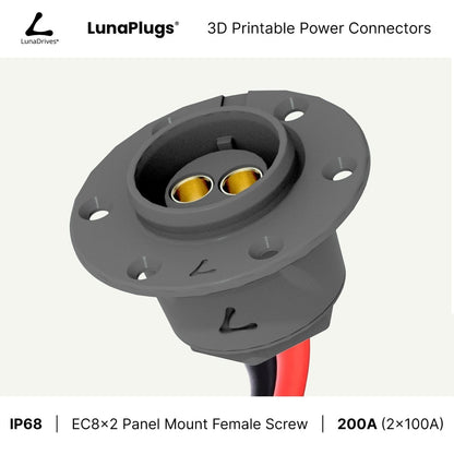 EC8x2 - 200 Amps, IP68 - Panel Mount Female - Glue and Screw Options Connector - LunaDrives®