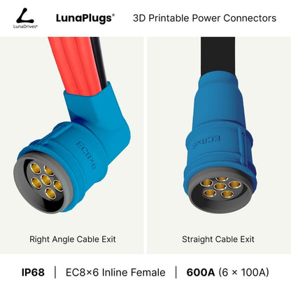 EC8x6 - 600 Amps, IP68 - Inline Female Connector - LunaDrives®